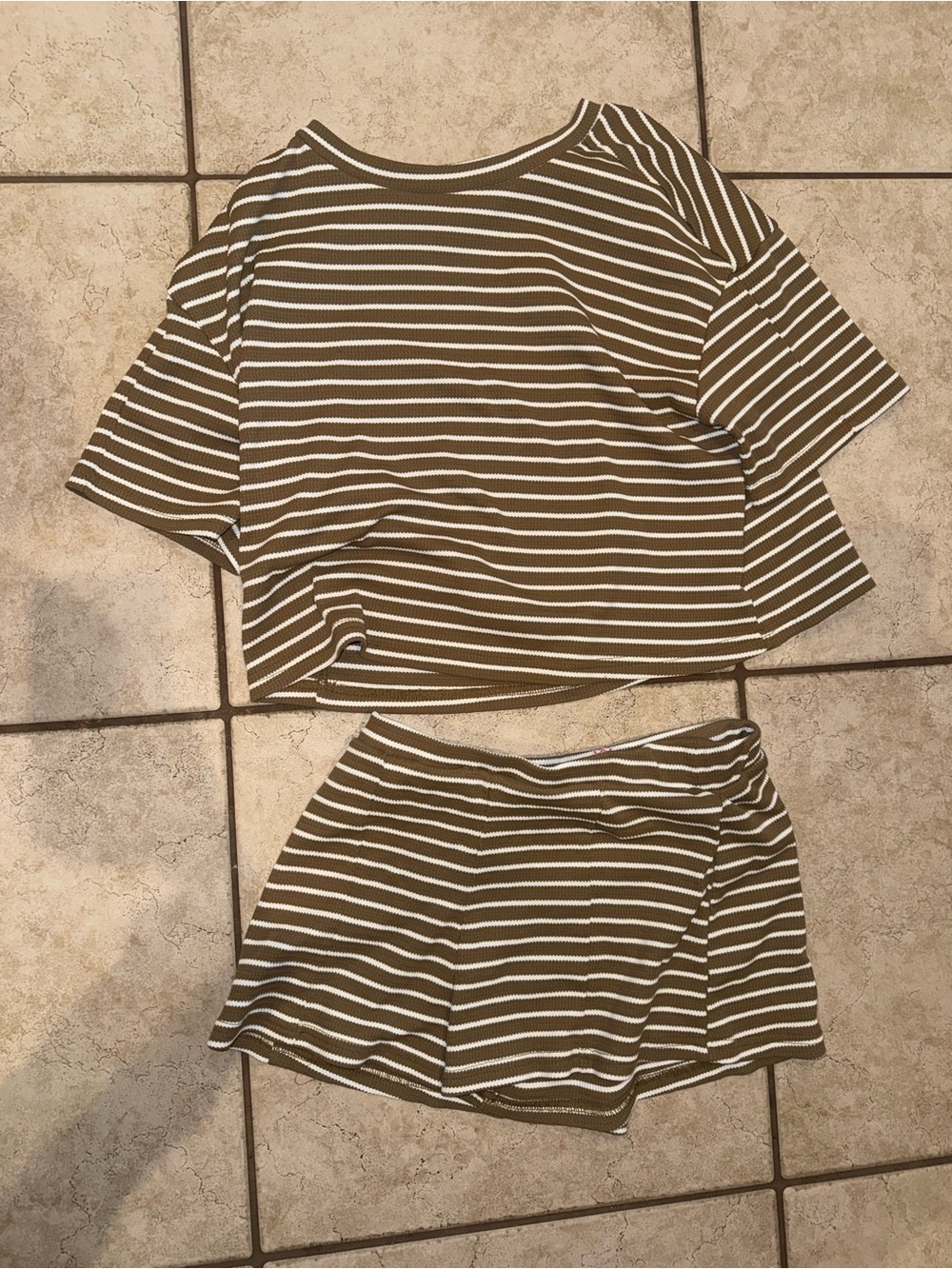 Missguided Ribbed Striped 2-Piece Lounge Set Brown/Cream Size Small